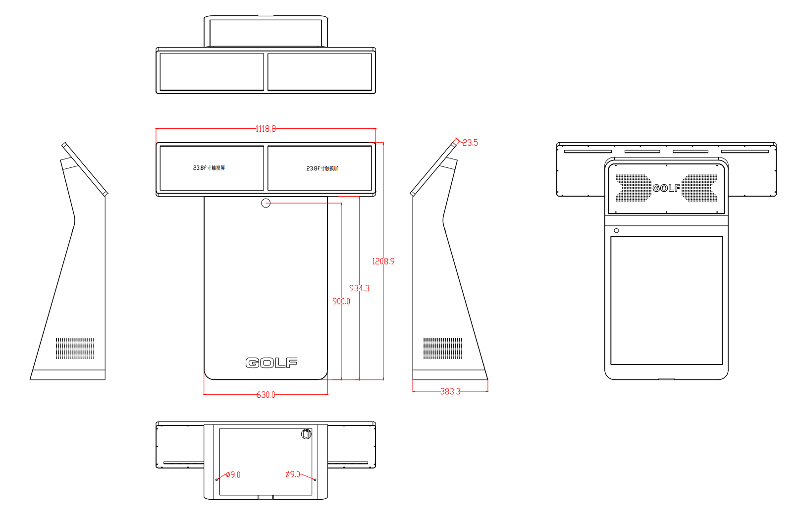 23.8寸户外高亮双屏高尔夫电脑一体机 5